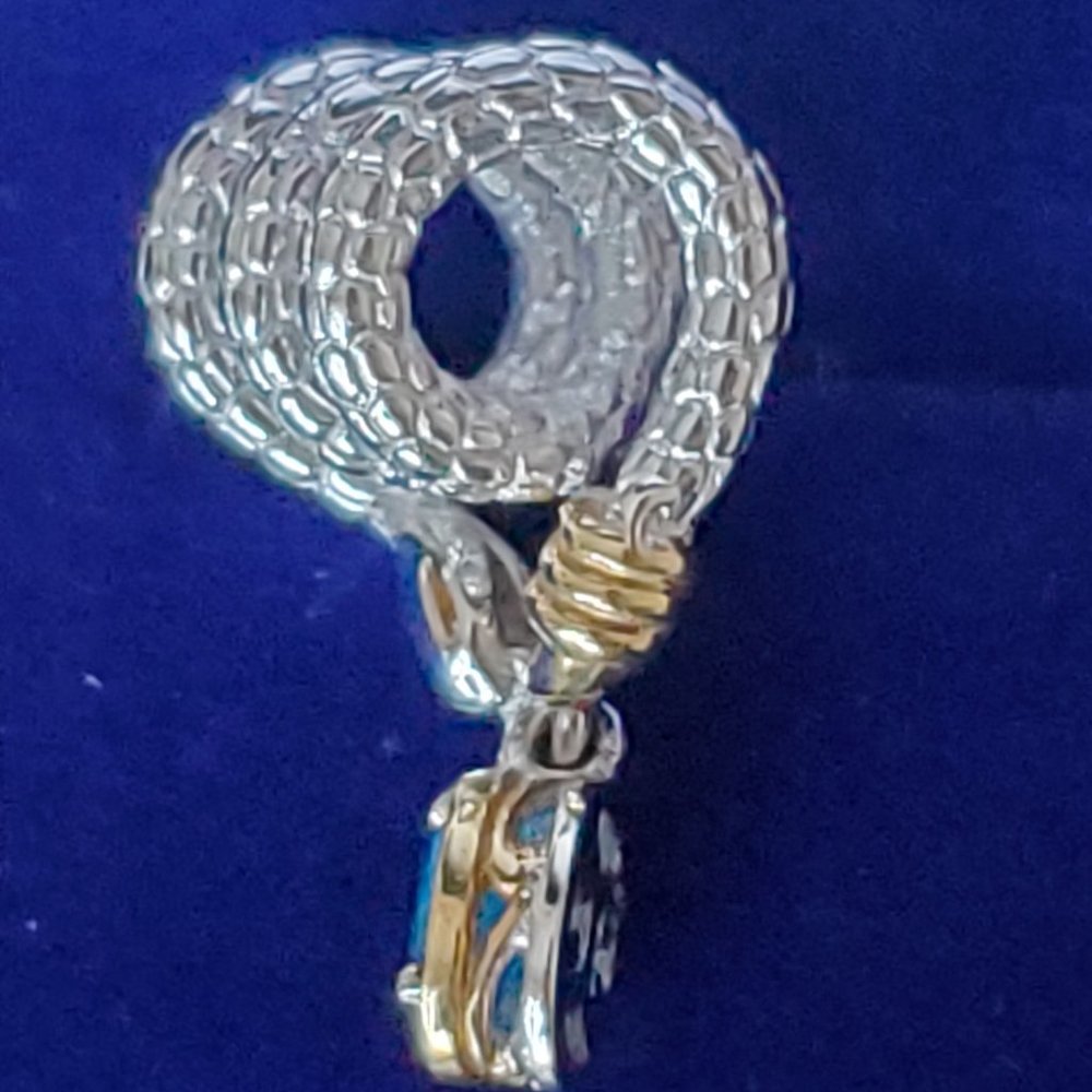 Snake Design Neon Apatite Pendant Set In Sterling W/ Gold Overlay Accent View 2